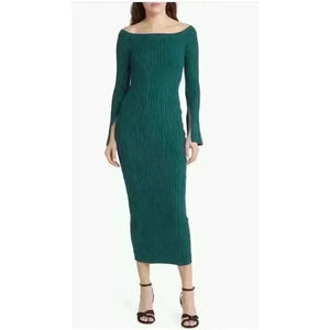 New Ted Baker Dark Forest Green Gorgel Midi Knit Boat Neck Ribbed Dress Size 6